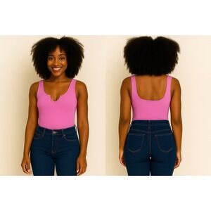 Zenana Sleeveless V-Neck‎ Bodysuit Bright Mauve Tank Top Casual Stretch Size M